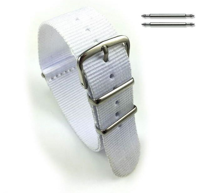 Raymond Weil Compatible White One Piece Slip Through Nylon Watch Band Strap Silver Steel Buckle #6005