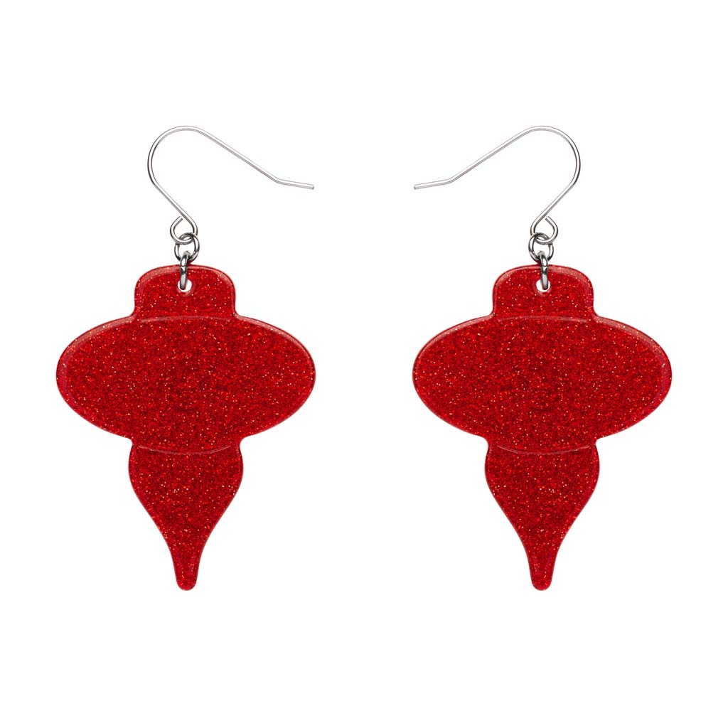 Red Glitter Baubles Drop Earrings By Erstwilder
