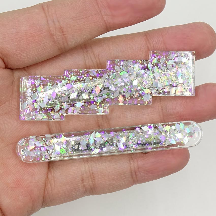 Silver Holo Diamonds Hair Clip Set By Azure Aster