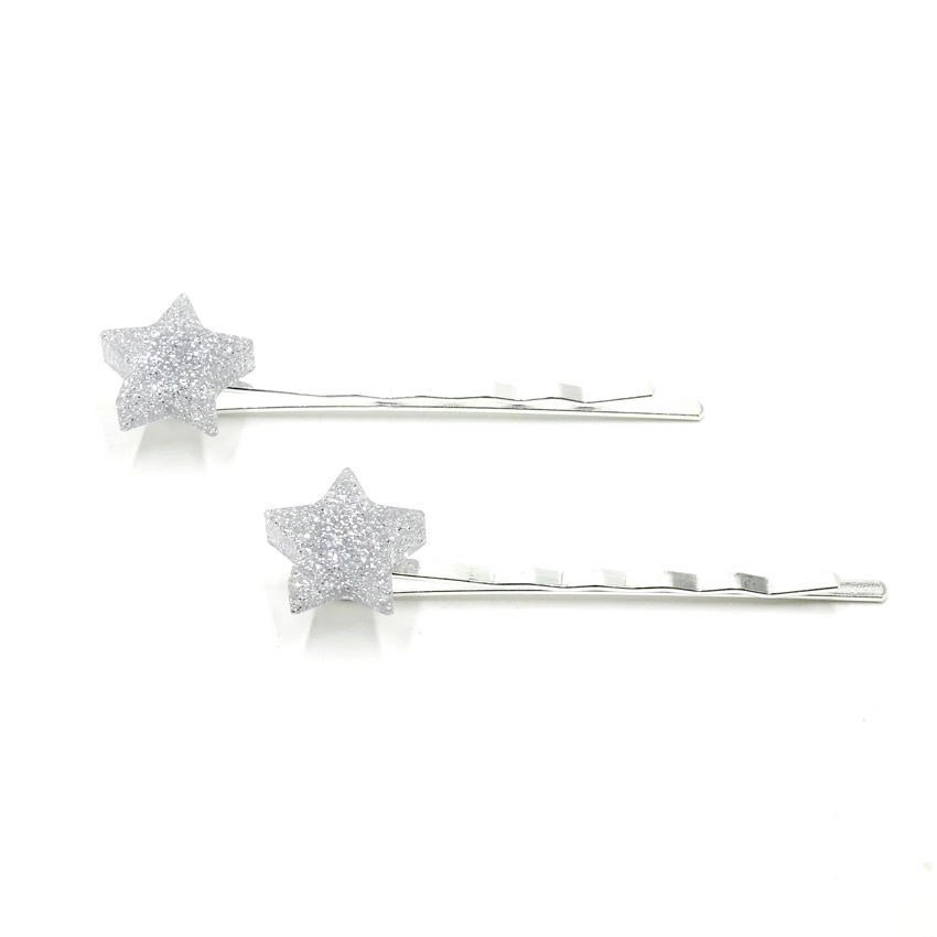 Silver Glitter Star Bobby Pin Set