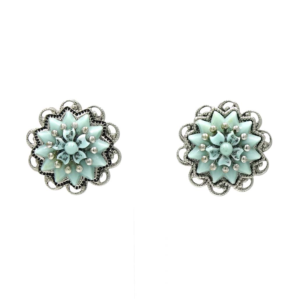 Vintage Light Blue Stacked Flower Filigree Earrings