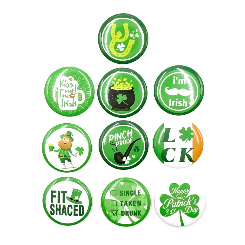 Set Of Ten Irish St. Patrick's Day Button Pins