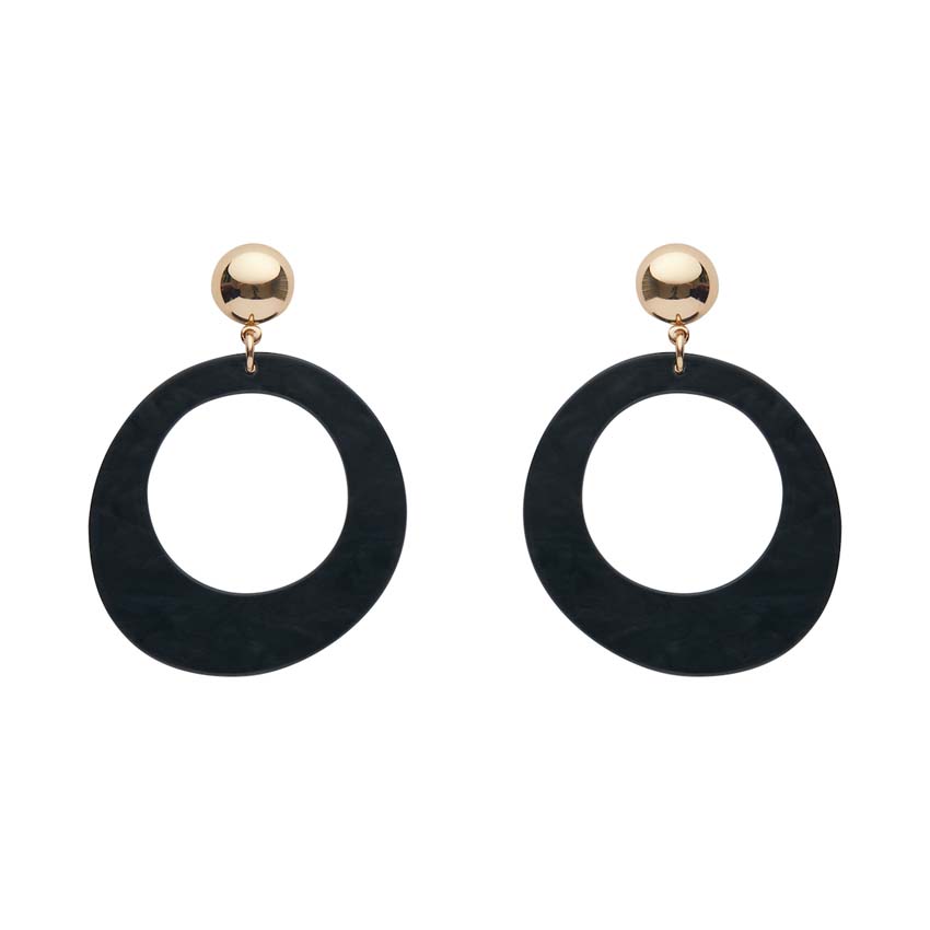 Black Ripple Statement Circle Drop Earrings By Erstwilder