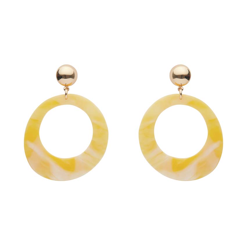 Yellow Marbled Statement Circle Drop Earrings By Erstwilder