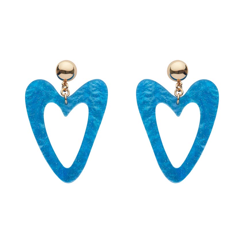 Aqua Glitter Ripple Statement Heart Drop Earrings By Erstwilder