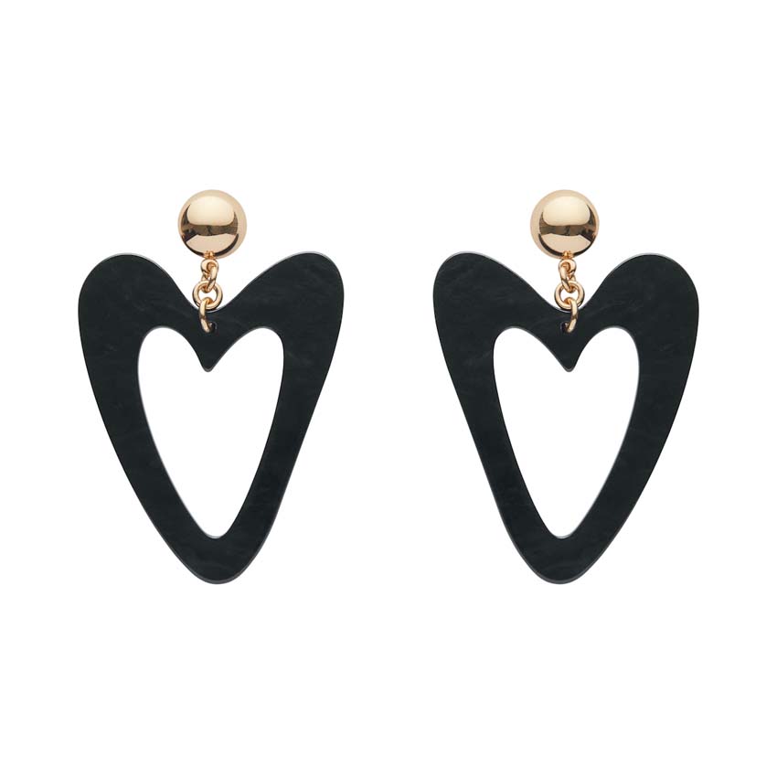 Black Ripple Statement Heart Drop Earrings By Erstwilder