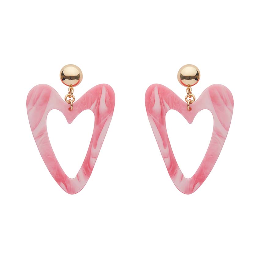 Pink Marbled Statement Heart Drop Earrings By Erstwilder