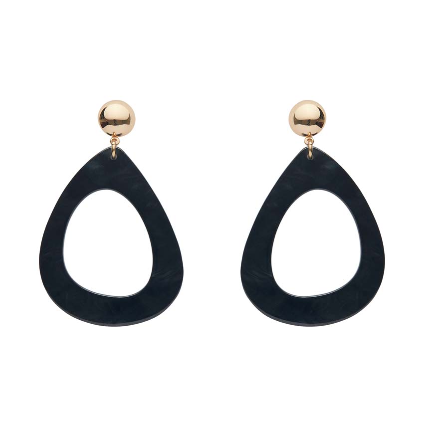 Black Ripple Statement Teardrop Drop Earrings By Erstwilder