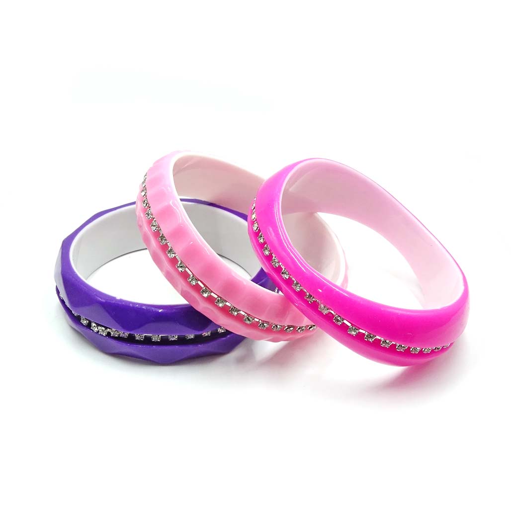 Three Acrylic Rhinestone Bangle Set
