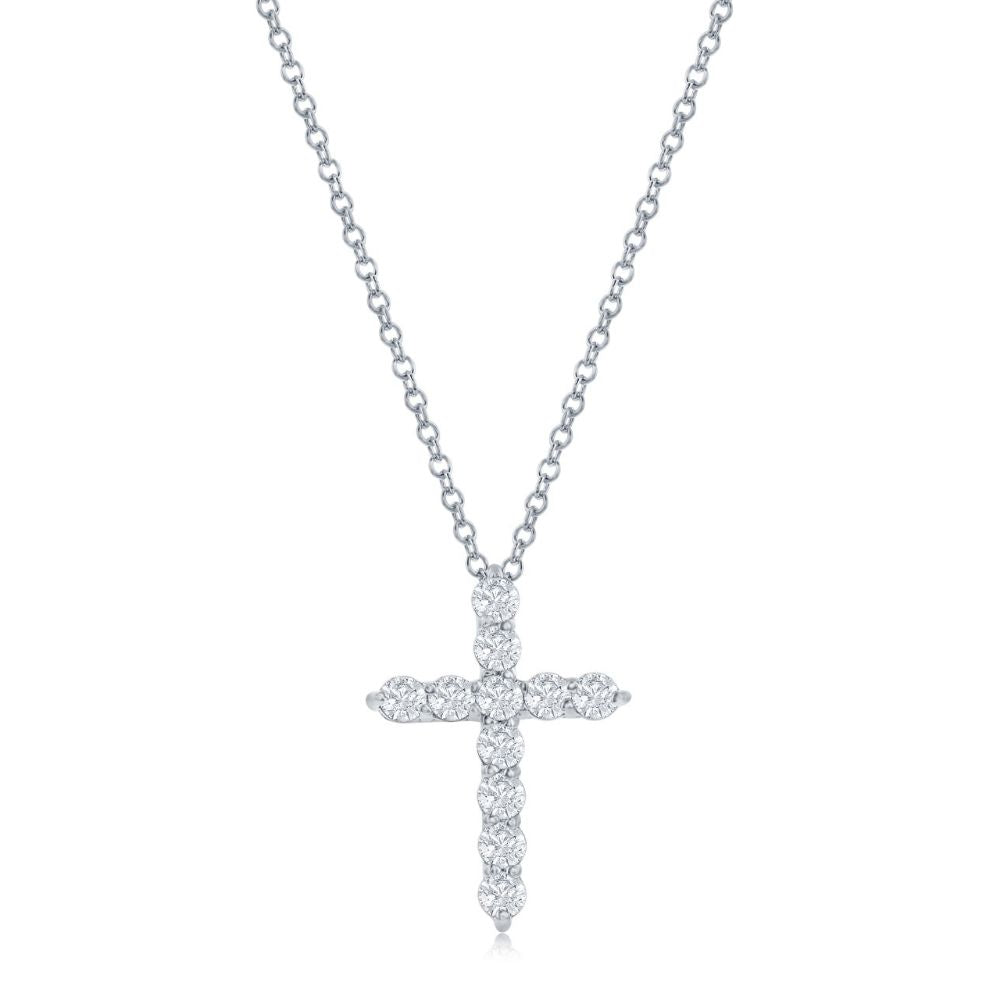 14k White Gold Diamond Cross Pendant