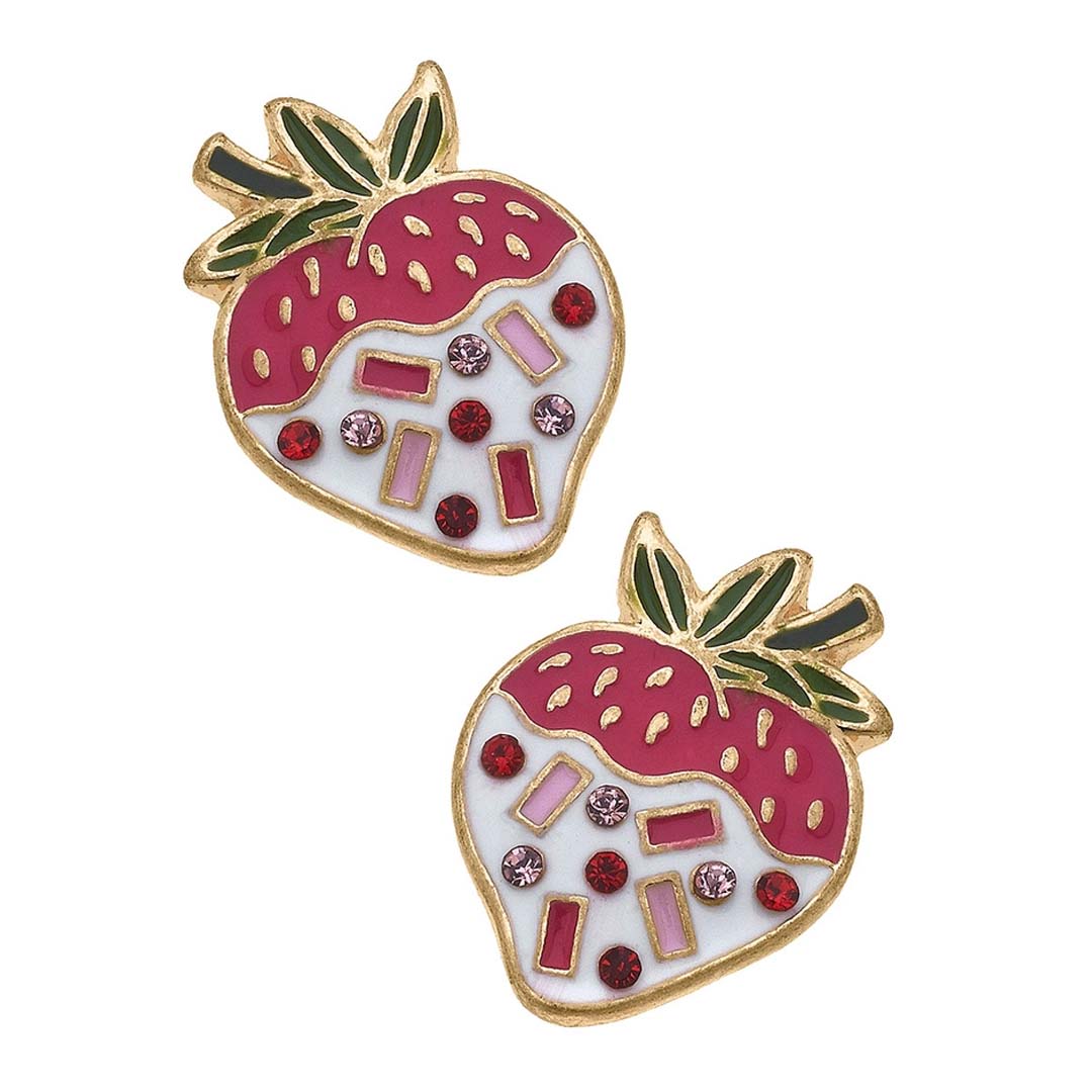 Chocolate Covered Strawberry Enamel Stud Earrings By Canvas