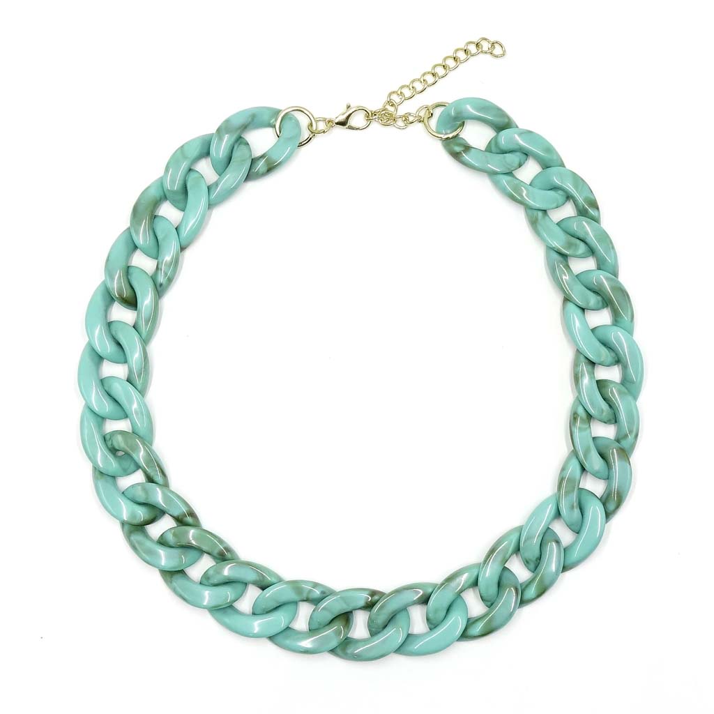 Turquoise Marbled Acrylic Chunky Chain Necklace