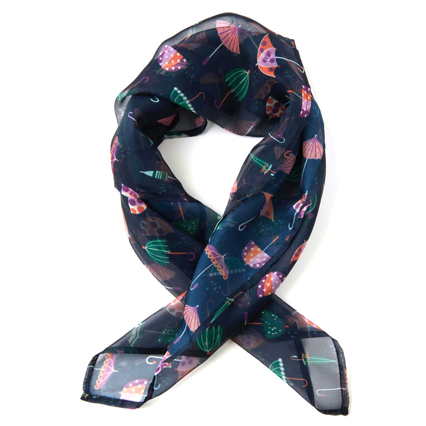 Umbrella Print Navy Hair Scarf By Unique Vintage