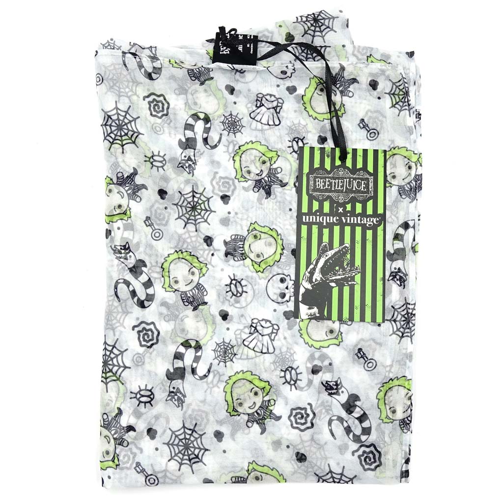 White Beetlejuice Print Scarf By Beetlejuice X Unique Vintage