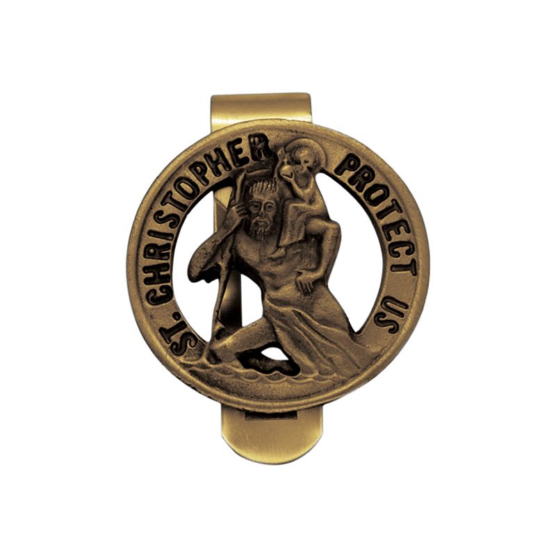 Extel Round Gold Pewter St. Christopher Sun Visor Clip