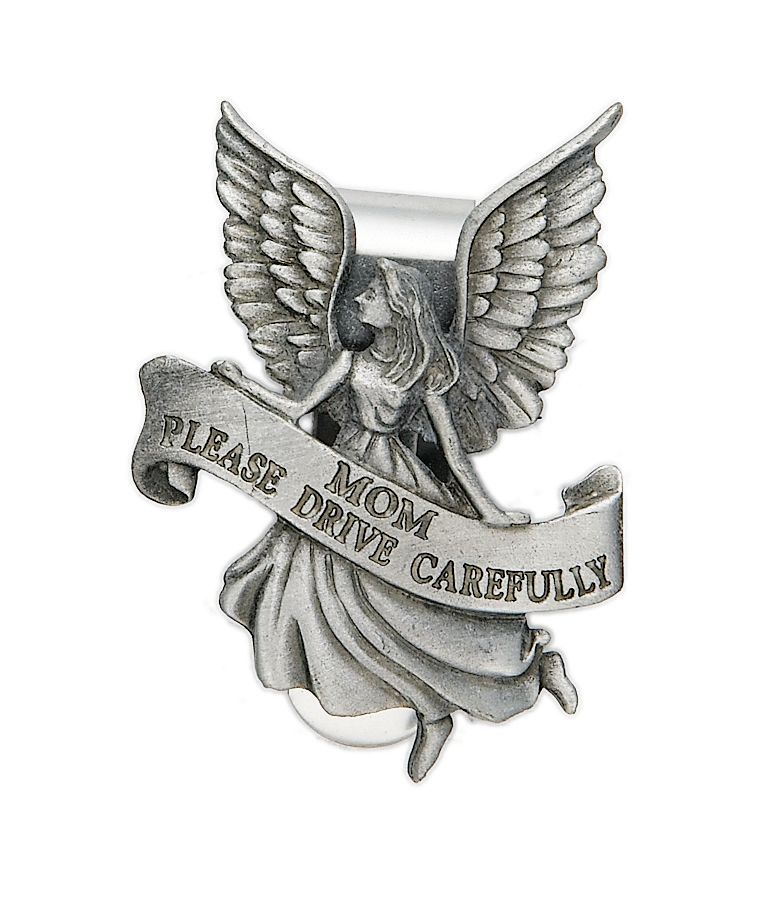 Extel Pewter Mom Please Drive Carefully Angel Visor Clip