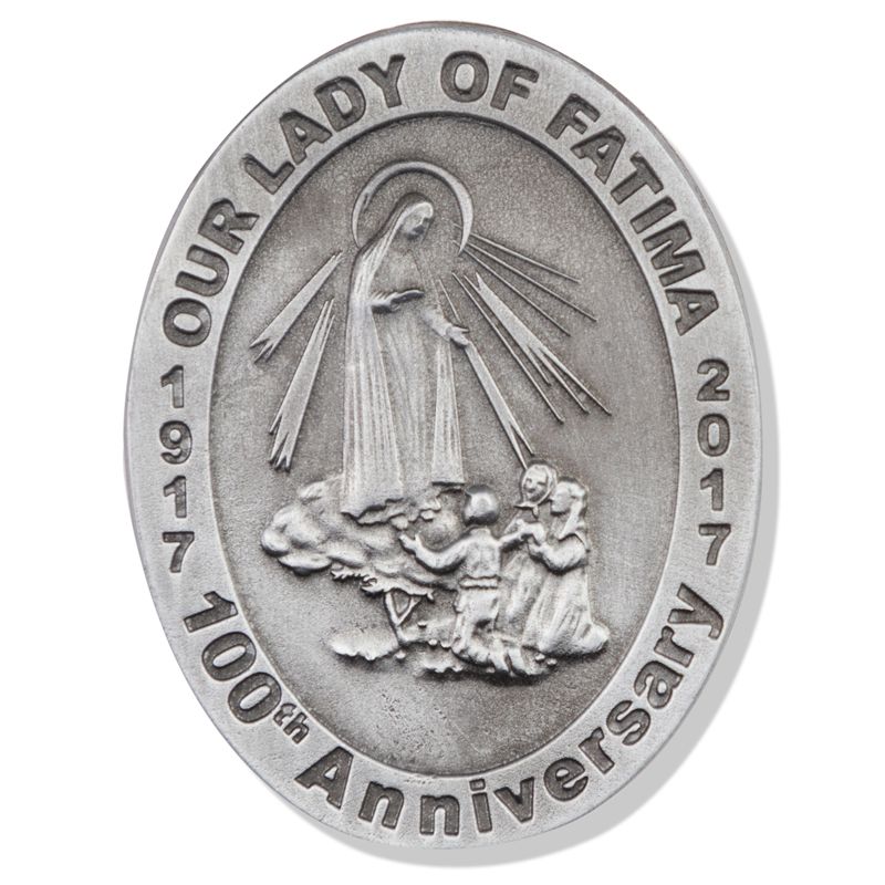 Extel Oval Pewter Our Lady of Fatima Sun Visor Clip Accessory
