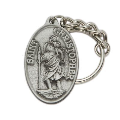 Extel Pewter Oval St. Christopher Key Chain for Travelers