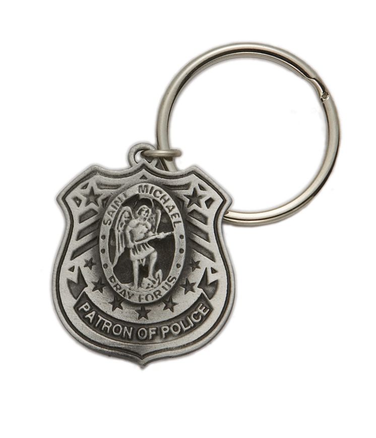 Extel Pewter St. Michael Patron Saint Police Shield Key Chain