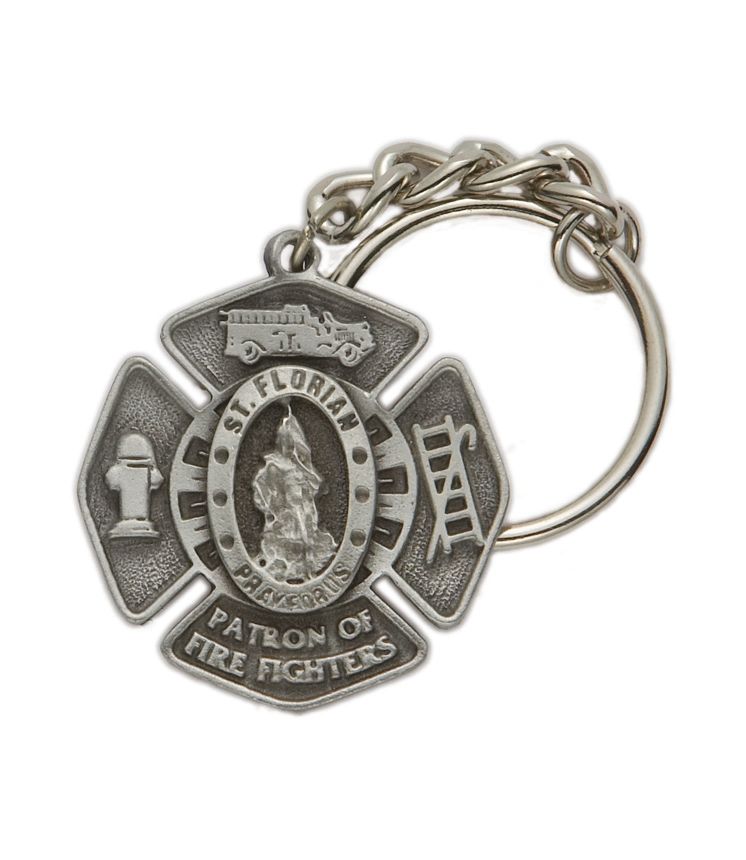 Extel Pewter St. Florian Maltese Cross Key Chain Gift