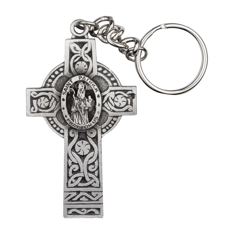 Extel Pewter Celtic Cross with St. Patrick Key Chain Gift