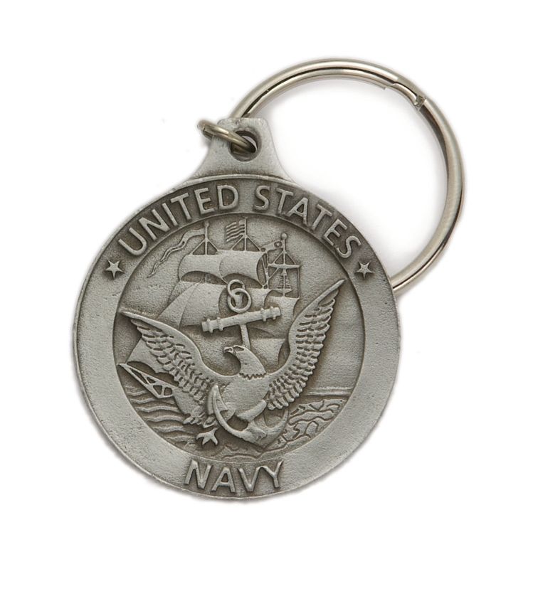 Extel Pewter Round St. Michael Navy Key Chain Accessory