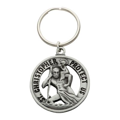 Extel Pewter Round Pierced St. Christopher Key Chain Gift