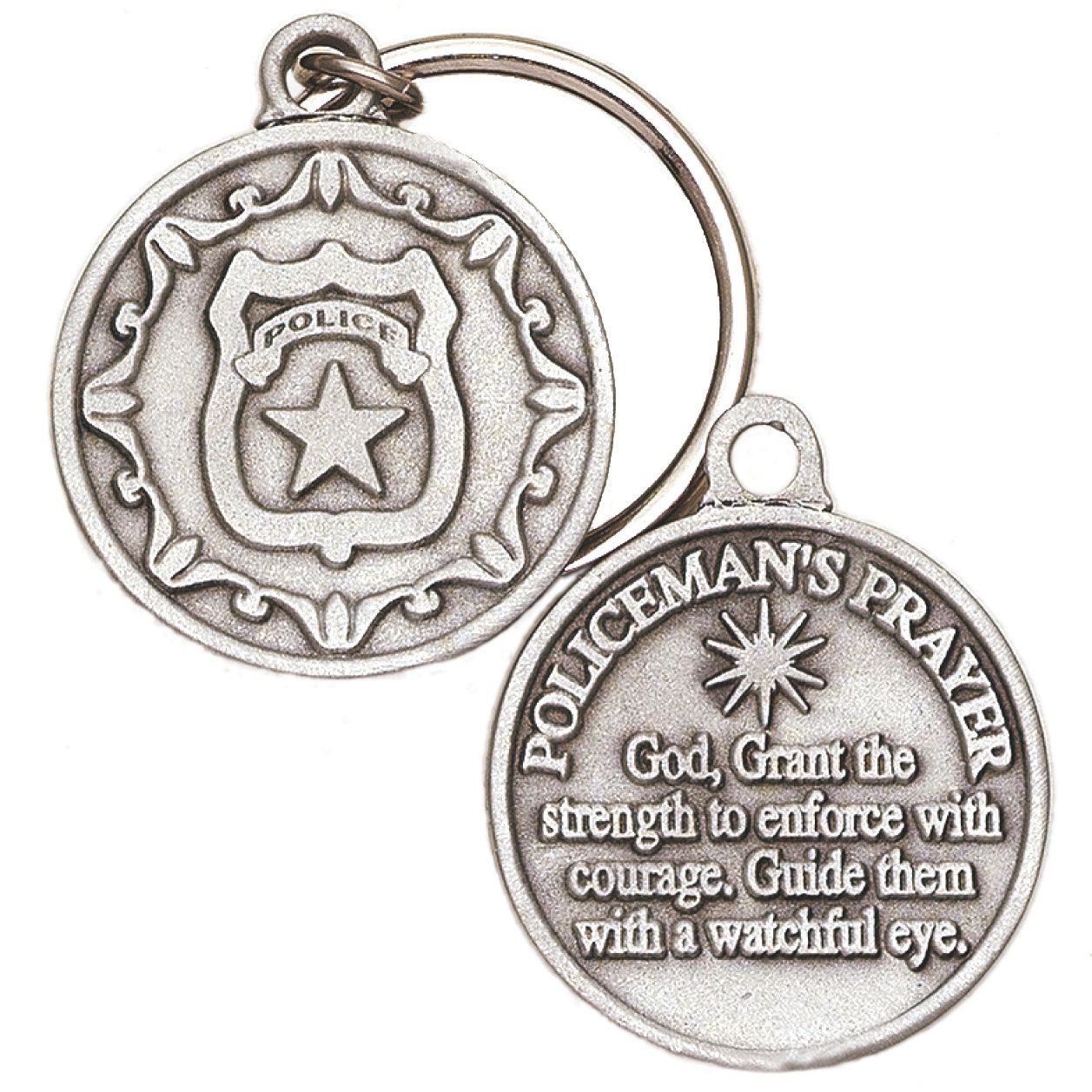 Extel Round Pewter Police Officer Prayer Key Chain Gift