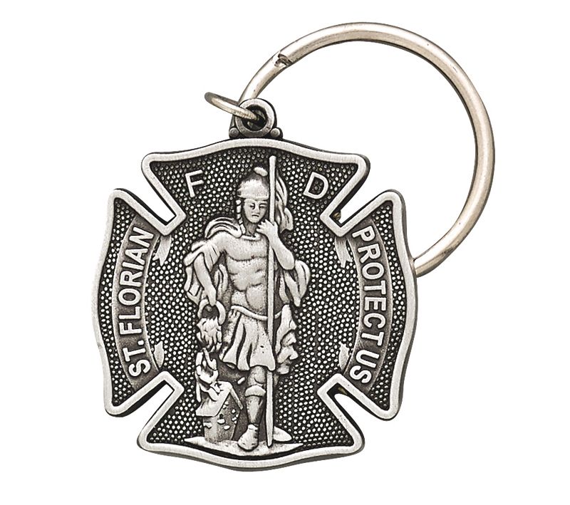 Extel Pewter St. Florian Maltese Cross Key Chain for Firefighters