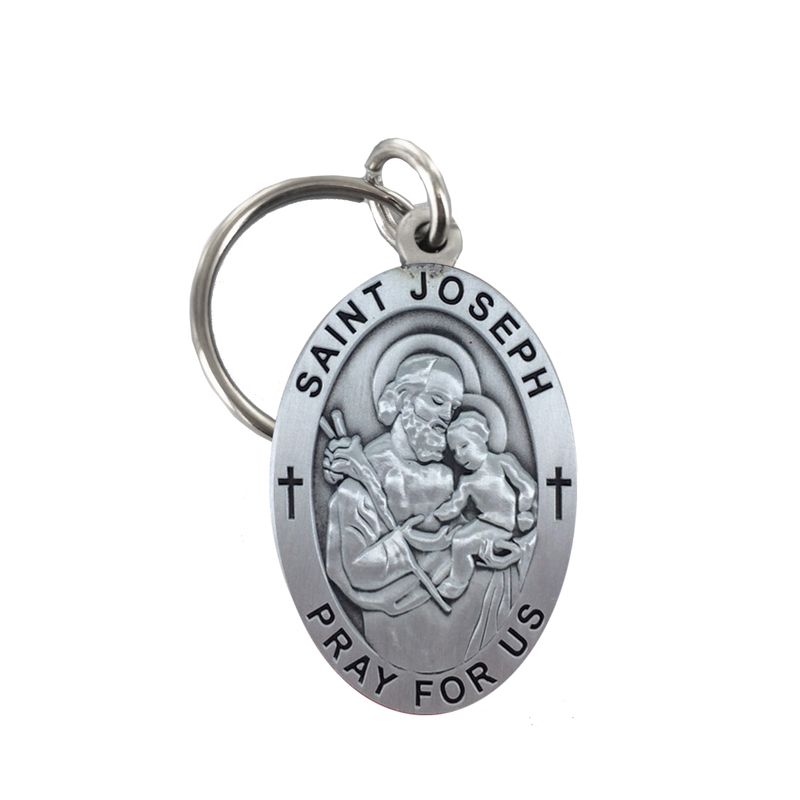 Extel Pewter Oval St. Joseph Patron Saint Key Chain Gift