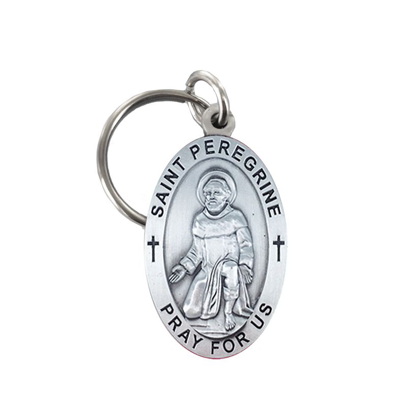 Extel Pewter Oval St. Peregrine Cancer Key Chain 2-1/4 Inch