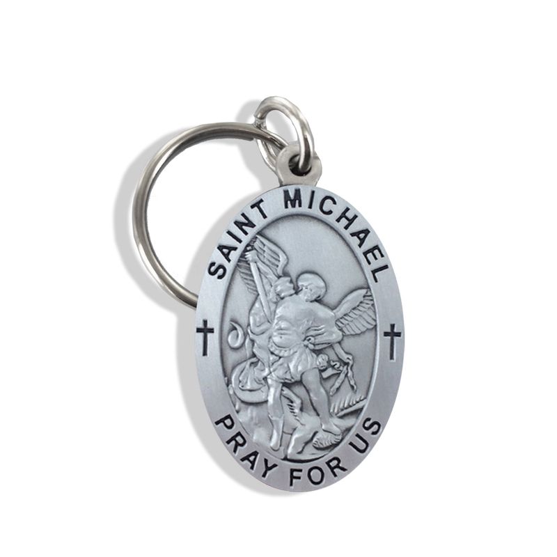 Extel Pewter Oval St. Michael Patron Saint of Police Key Chain