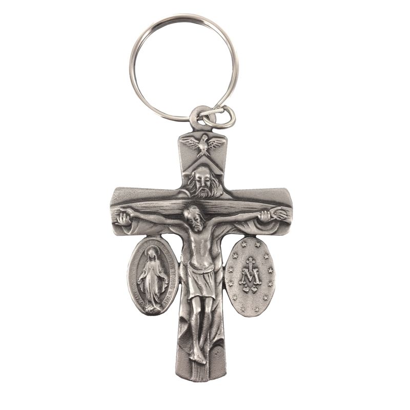 Extel Antique Pewter Holy Trinity Crucifix Key Chain Gift
