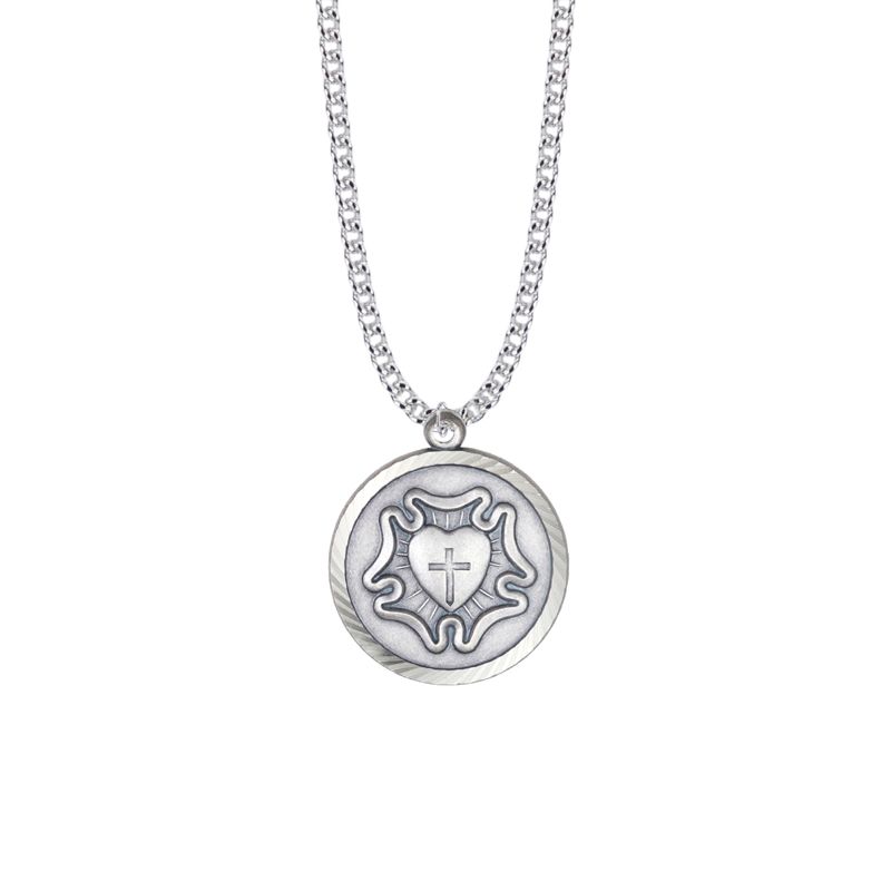 Extel Large Nickel Silver Round Lutheran Rose Medal Pendant