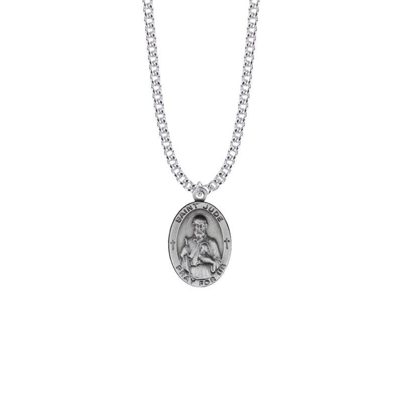 Extel Large Pewter Oval Saint Jude Medal Pendant with Chain