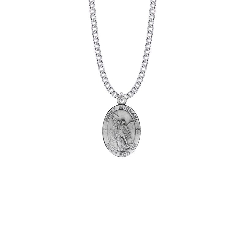 Extel Large Pewter Oval Saint Michael Medal Pendant with Chain