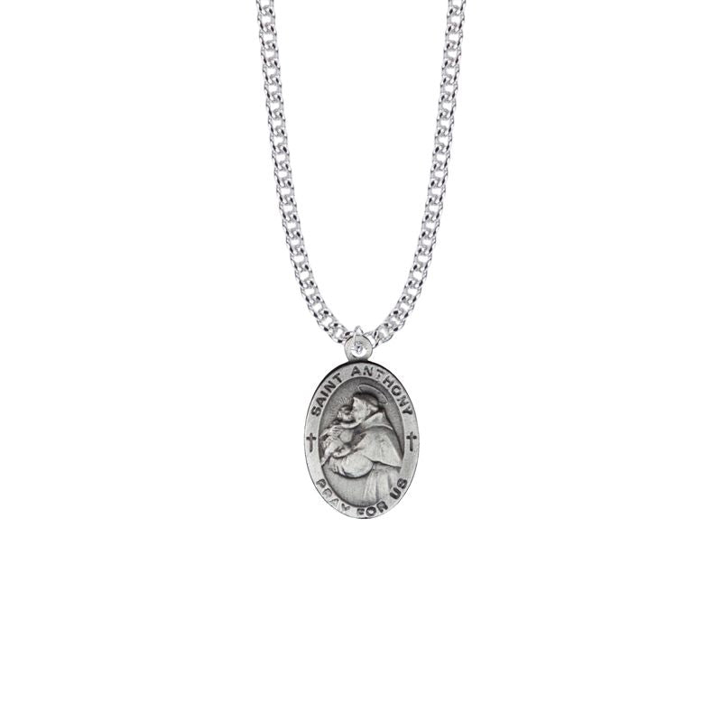 Extel Large Pewter Oval Saint Anthony Medal Pendant with Chain