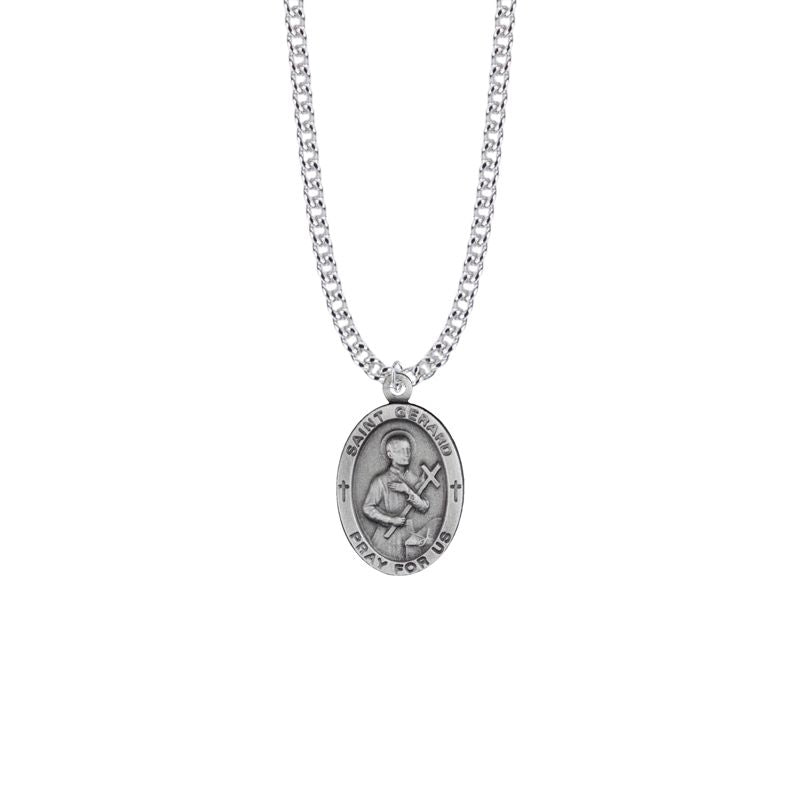 Extel Large Pewter Oval Saint Gerard Medal Pendant with Chain
