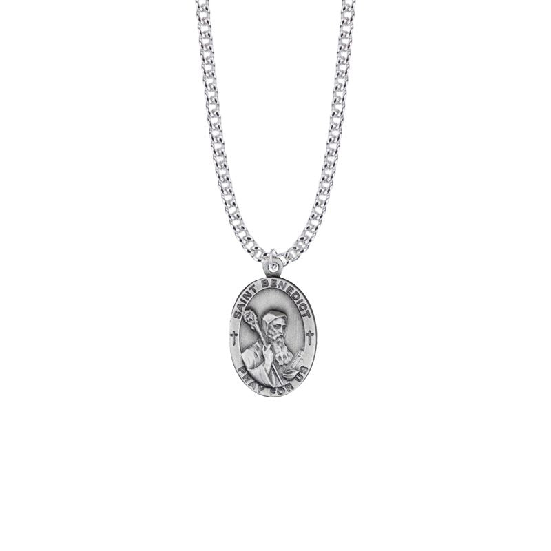 Extel Large Pewter Oval Saint Benedict Medal Pendant Men