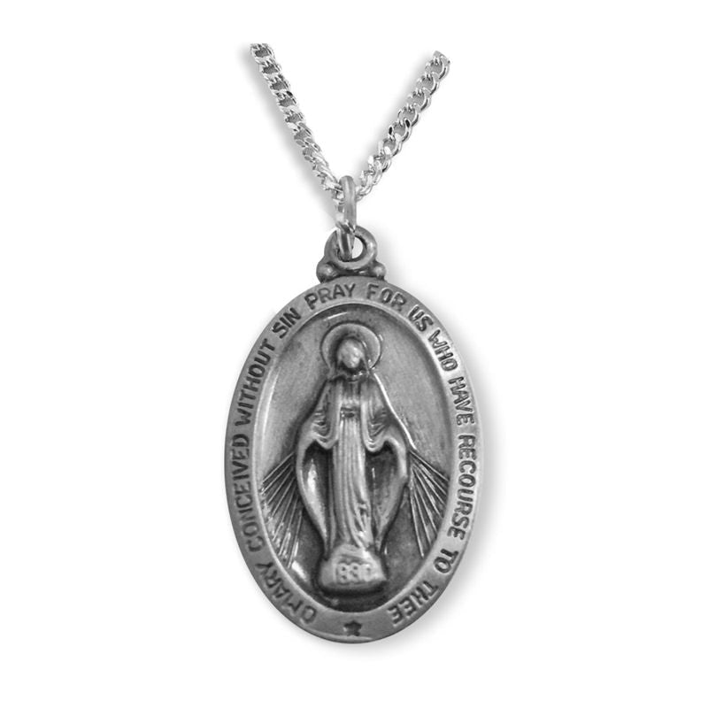 Extel Large Pewter Antiqued Oval Miraculous Medal Pendant