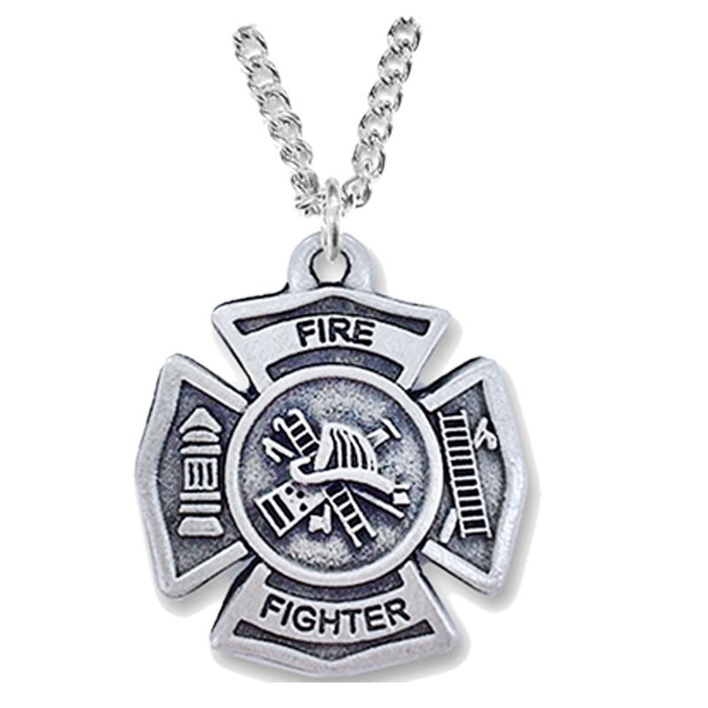 Extel Large Pewter Fire Department Medal Pendant with Chain