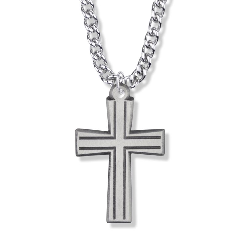 Extel Large Pewter Outlined Flared Cross Pendant for Men