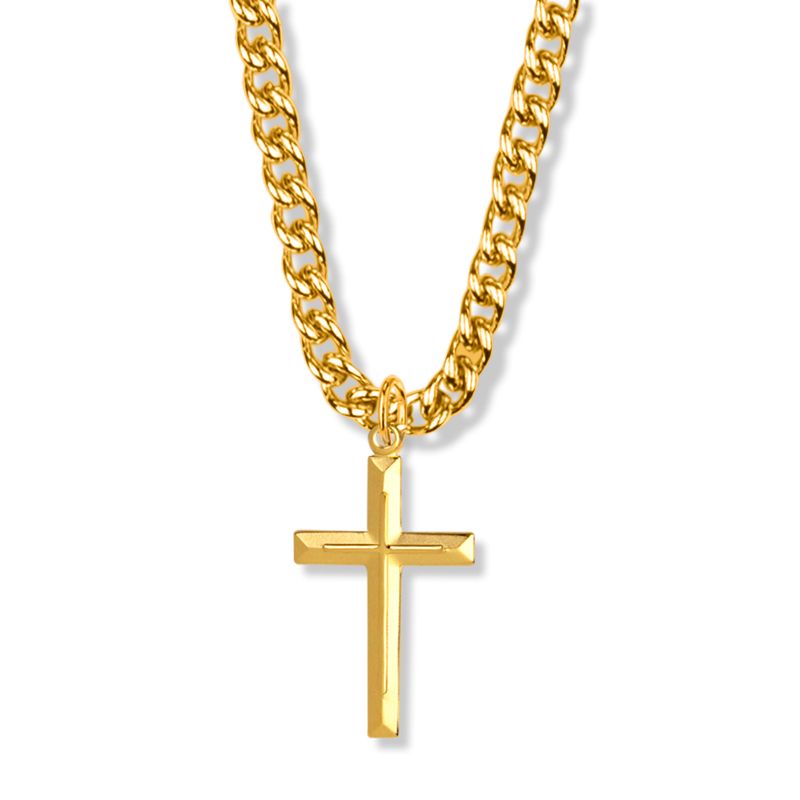 Extel Large 18KT Gold Plated Over Sterling Silver Beveled Inner Cross Pendant for Men