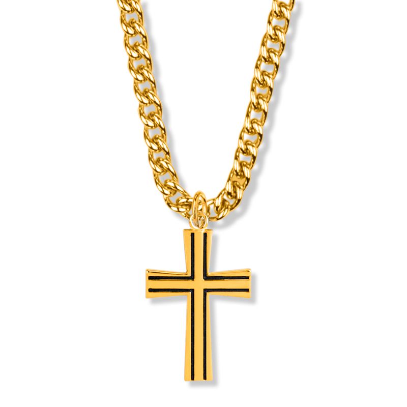 Extel Large 14KT Gold Plated Cross Pendant with 24 Inch Chain
