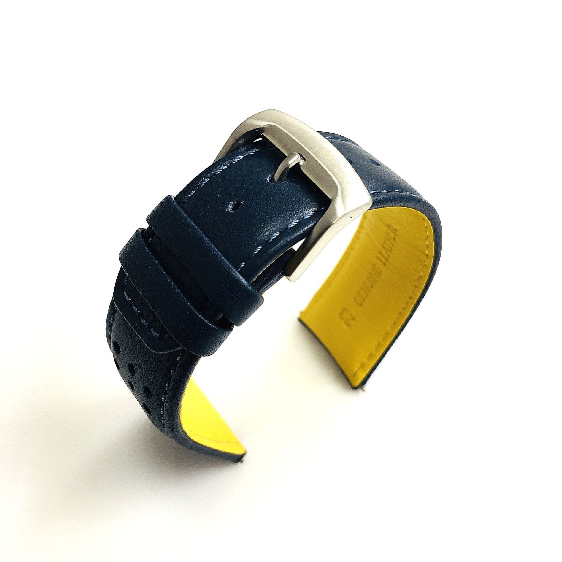 Victorinox Swiss Army Compatible Blue Yellow Sporty Curved End Leather Replacement Watch Band Strap  #1546
