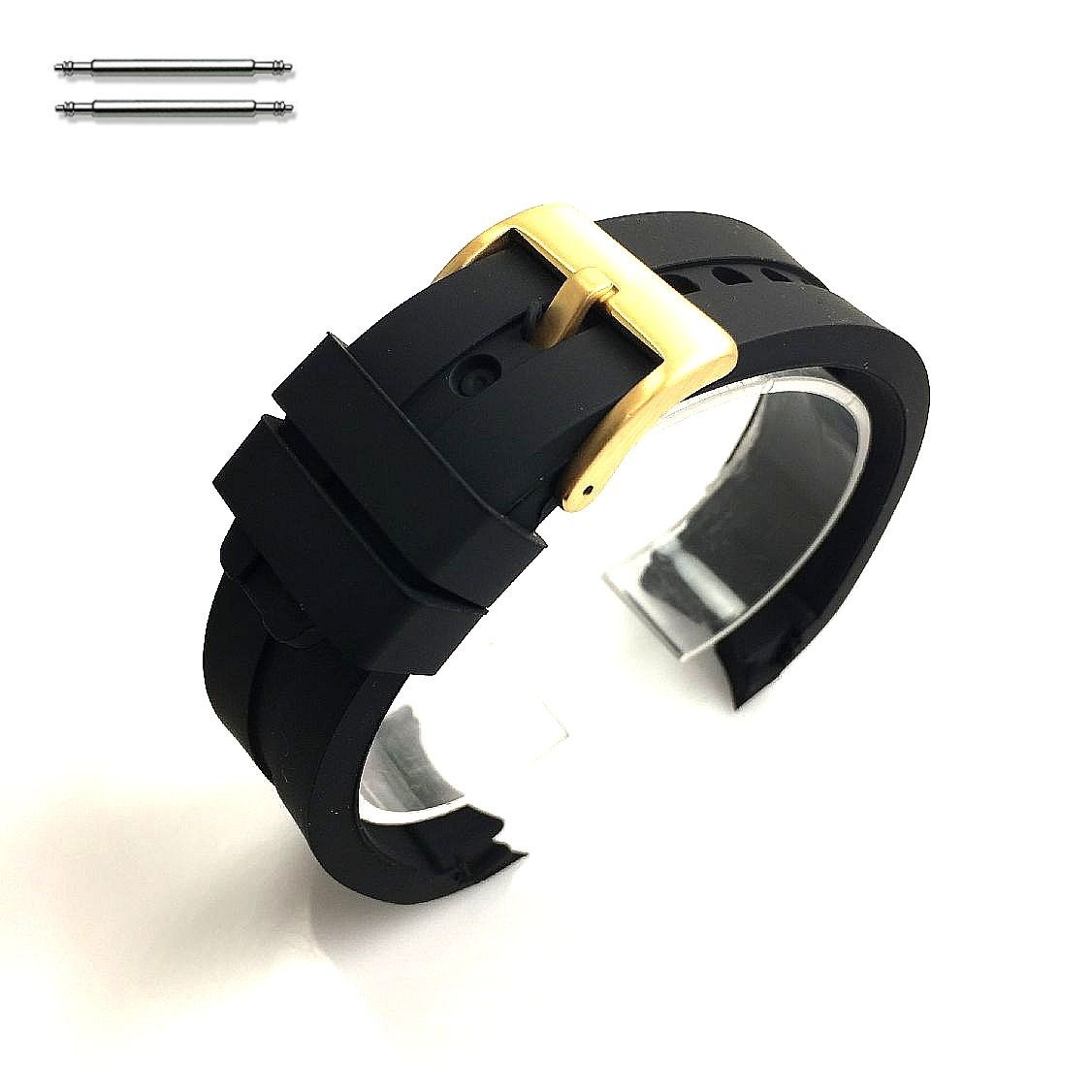 Victorinox Swiss Army Compatible Curved End Rubber Silicone Replacement Watch Band Strap Gold Tone Steel Buckle #4513