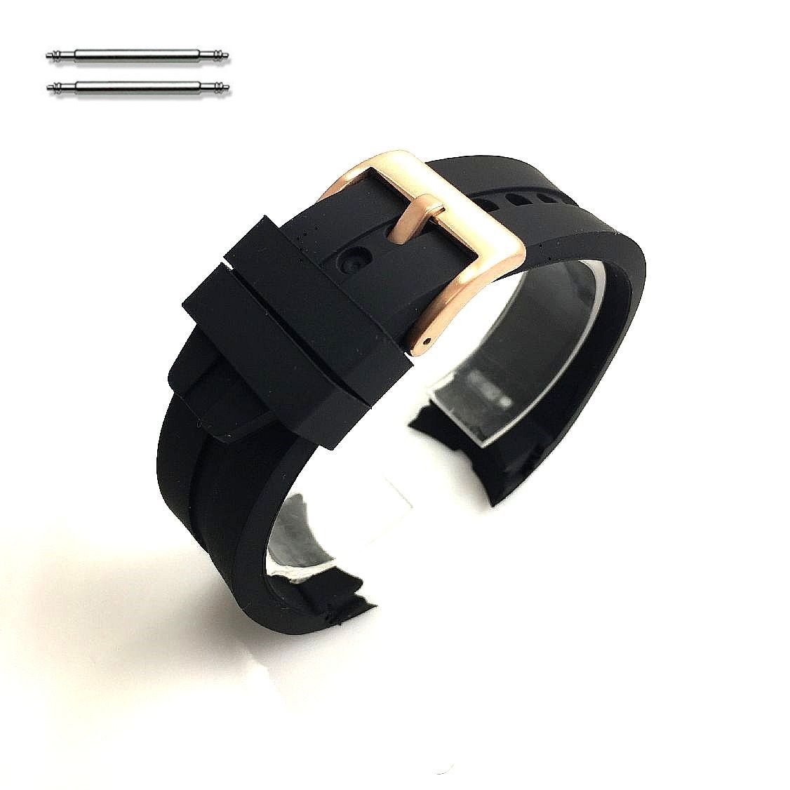 Victorinox Swiss Army Compatible Curved End Rubber Silicone Replacement Watch Band Strap Rose Gold Steel Buckle #4514