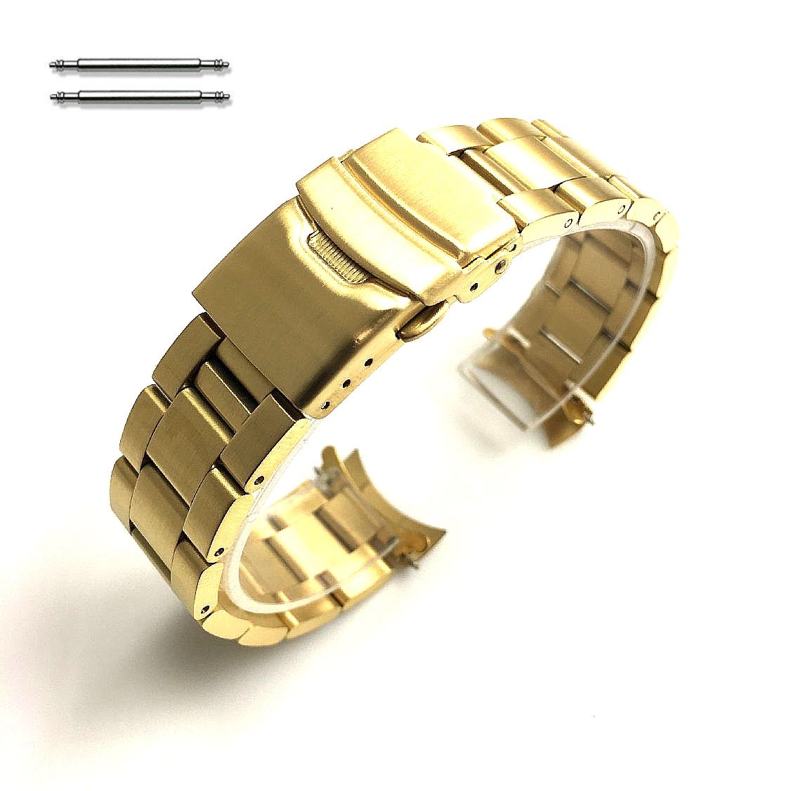 Victorinox Swiss Army Compatible Gold Tone Metal Stainless Steel Oyster Style Replacement Curved End Watch Band #7017