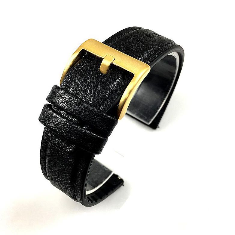 Wenger Compatible Black Leather Watch Strap Quick Release Band Gold Buckle #1521