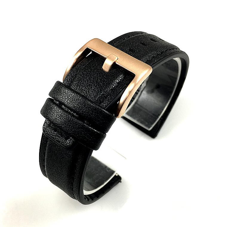 Wenger Compatible Black Leather Watch Strap Quick Release Band Rose Gold Buckle #1526